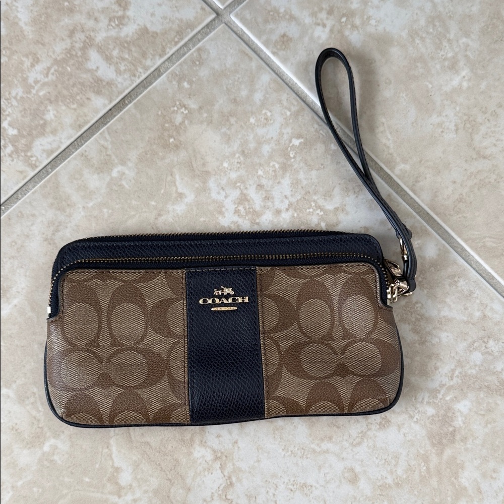 Coach Tan and Black Wristlet